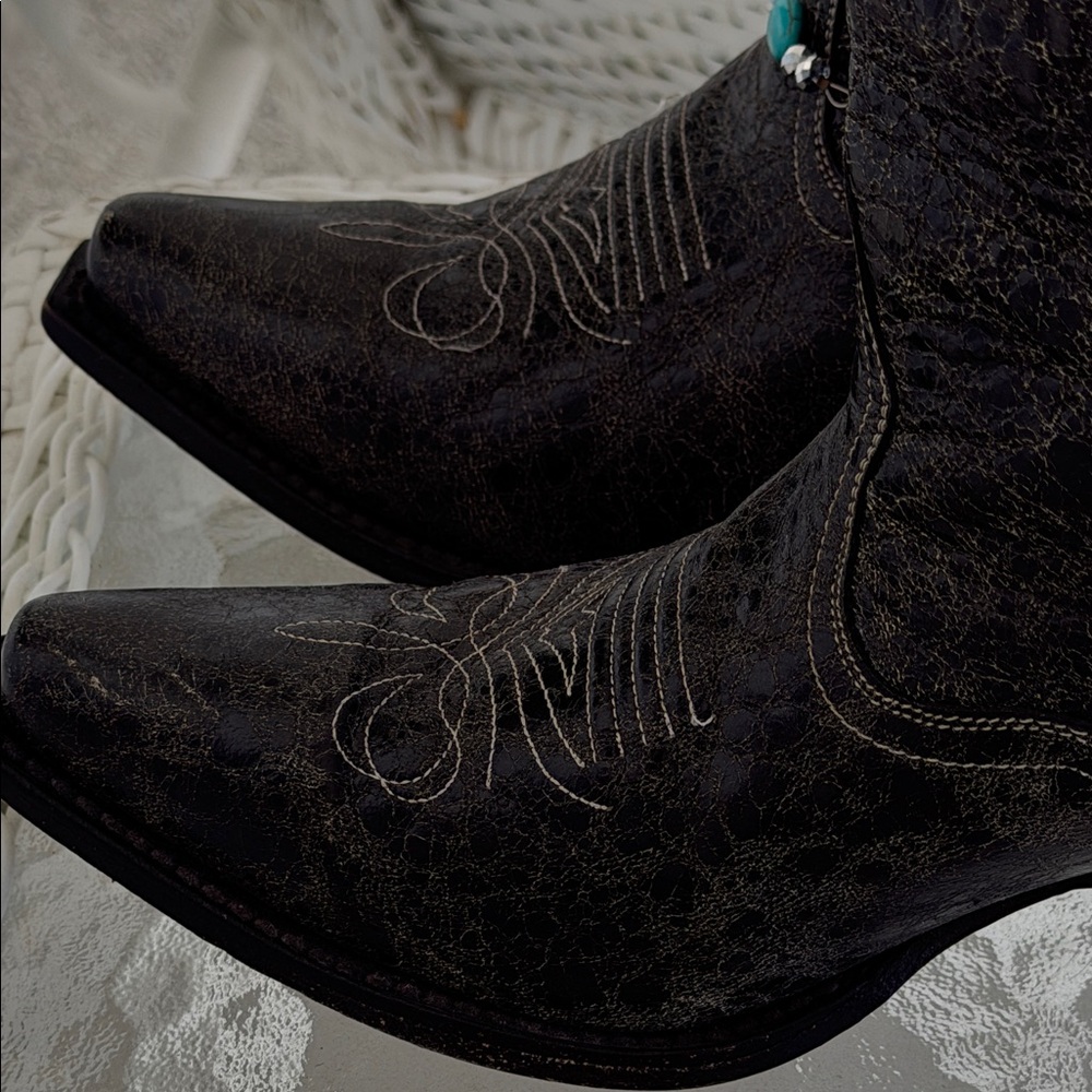 Black and Turquoise Women's Western Boots - Picture 8 of 10